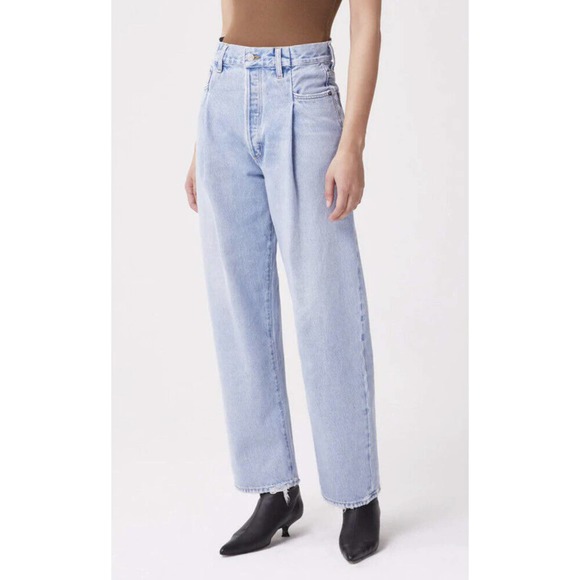 Agolde Folded Waistband Straight Leg Jeans in Sideline - Picture 1 of 12